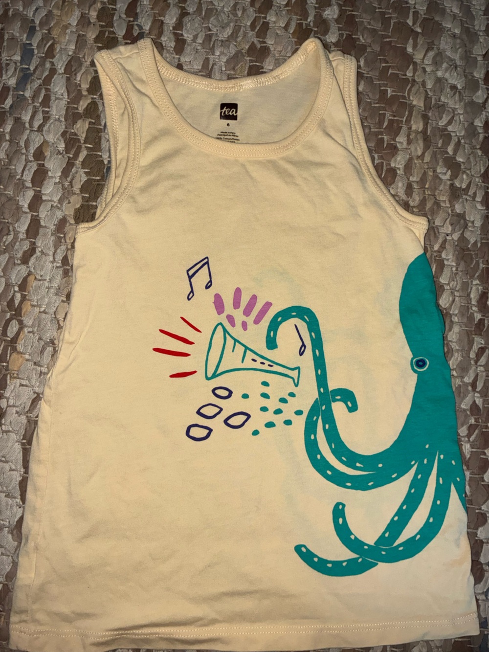 Tea Collection Cream Tank Top with Teal Octopus and Colorful Accents